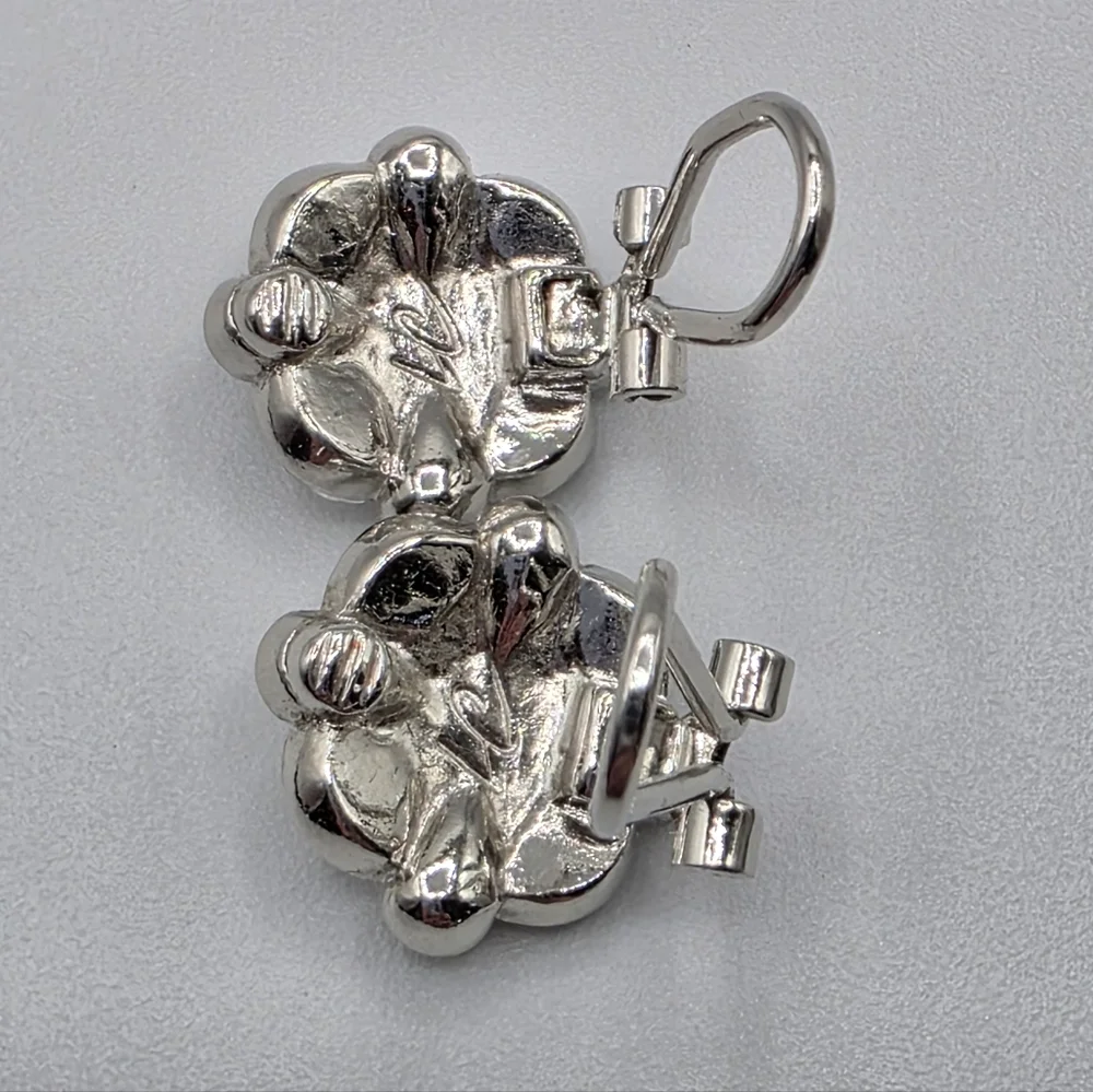 Vintage LIZ CLAIBORNE Round Pave Rhinestone Rhodium Plated Silver Clip Earrings